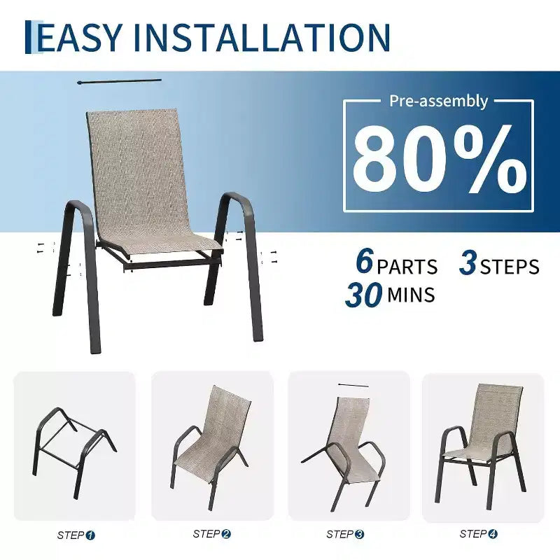 Sedie da patio, set di 4/6 sedie da pranzo impilabili per esterni, leggere e resistenti a tutte le condizioni atmosferiche, in textilene, con braccioli, per giardino e bordo piscina