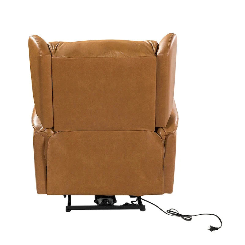 Poltrona relax elettrica in vera pelle con porta USB - Set di 2 con schienale a orecchioni e borchie
