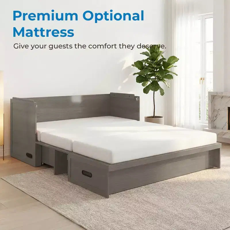 Letto armadio trasformabile Murphy Queen Size Mjkone con materasso, ricarica USB e cassetti contenitori