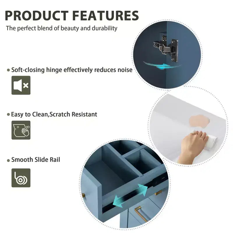 Mobile da bagno da 30" con lavabo singolo, armadietto e 3 cassetti – Nero / Blu / Verde / Indaco / Bianco