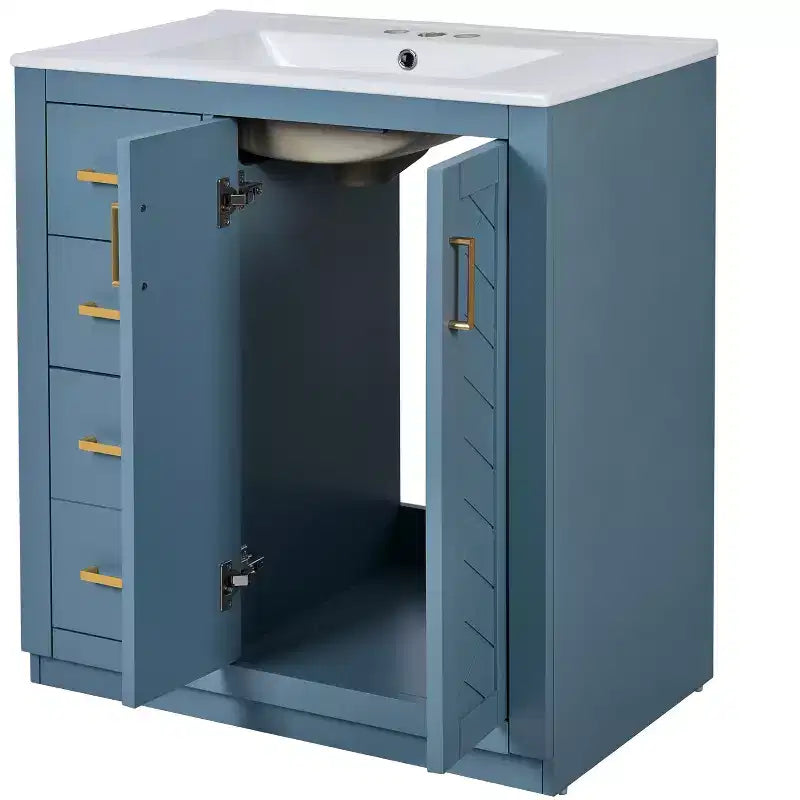 Mobile da bagno da 30" con lavabo singolo, armadietto e 3 cassetti – Nero / Blu / Verde / Indaco / Bianco
