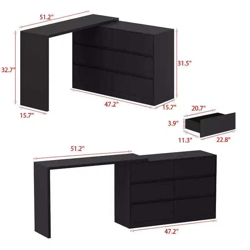 Credenza buffet girevole/estensibile intelligente con 6 cassetti, piano di lavoro estensibile, tappetino antiscivolo, tavolo da pranzo girevole, dispensa a isola da cucina