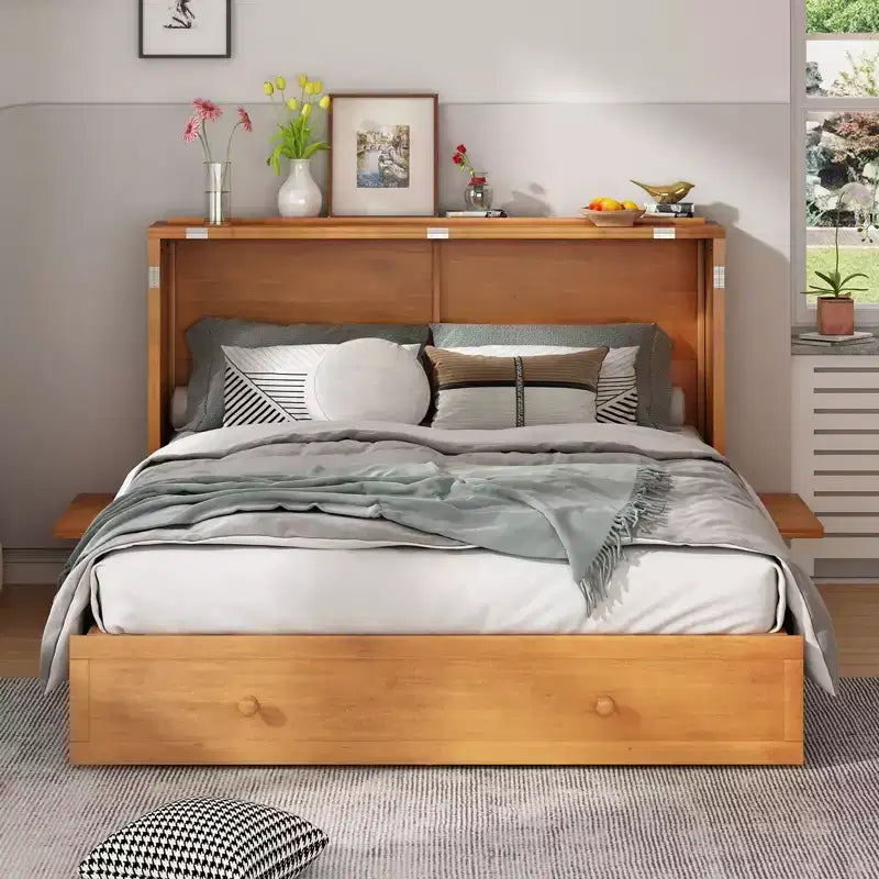Letto a scomparsa queen Mjkone, letto a cubo con armadio contenitore, stazione di ricarica e spazio portaoggetti