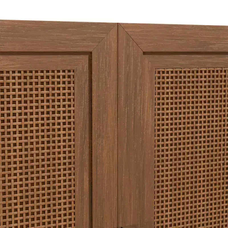 Sett ta’ 3 kabinetti sideboard buffet b’bibien tar-rattan, spazju għall-ħażna u xkafef aġġustabbli - 93Lx31H
