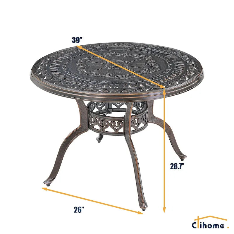 Set da pranzo da esterno in alluminio pressofuso composto da 5 pezzi con 4 sedie girevoli