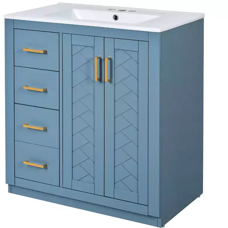 Mobile da bagno da 30" con lavabo singolo, armadietto e 3 cassetti – Nero / Blu / Verde / Indaco / Bianco