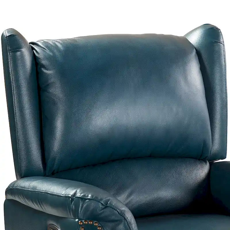 Poltrona relax elettrica in vera pelle con porta USB - Set di 2 con schienale a orecchioni e borchie
