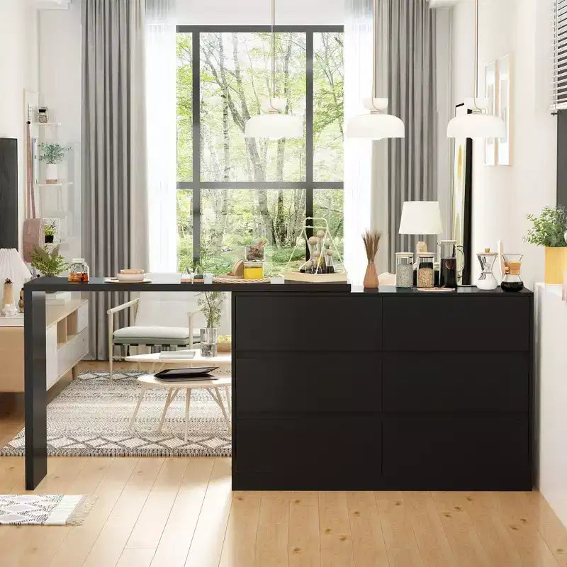 Credenza buffet girevole/estensibile intelligente con 6 cassetti, piano di lavoro estensibile, tappetino antiscivolo, tavolo da pranzo girevole, dispensa a isola da cucina