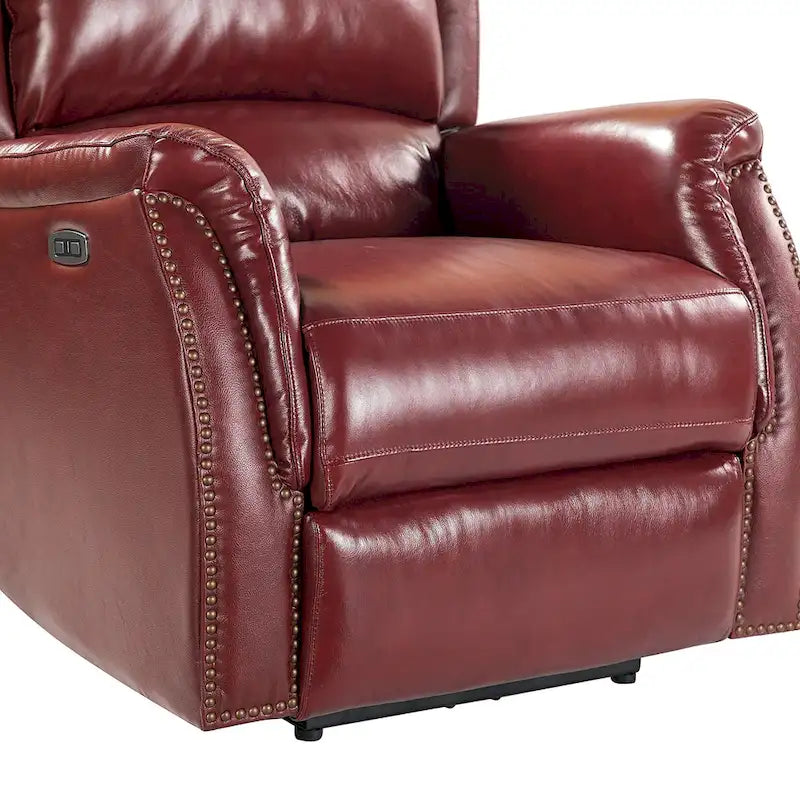 Poltrona relax elettrica in vera pelle con porta USB - Set di 2 con schienale a orecchioni e borchie
