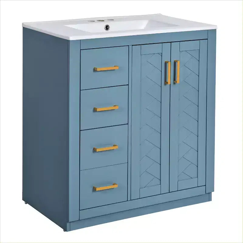 Mobile da bagno da 30" con lavabo singolo, armadietto e 3 cassetti – Nero / Blu / Verde / Indaco / Bianco