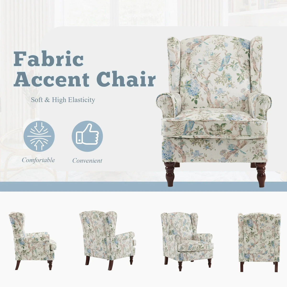 Poltrona moderna Erommy, Poltrona con schienale alto, Poltrona singola in tessuto imbottita con bottoni e gambe in legno per soggiorno