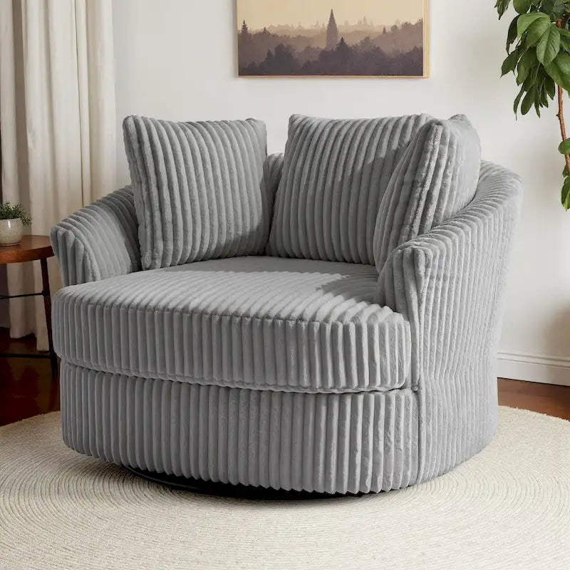 Pultruna Barrel li Tdur, Oversized 43 W, b’Corduroy Plush u Armrests Imdaħħlin