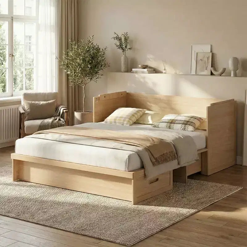 Letto armadio trasformabile Murphy Queen Size Mjkone con materasso, ricarica USB e cassetti contenitori