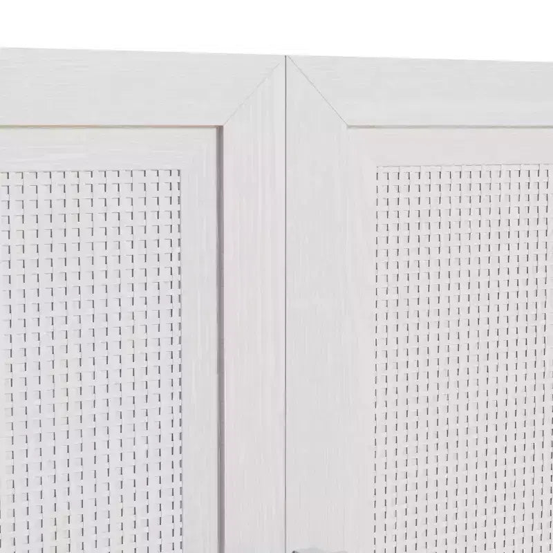 Sett ta’ 3 kabinetti sideboard buffet b’bibien tar-rattan, spazju għall-ħażna u xkafef aġġustabbli - 93Lx31H