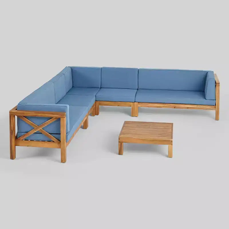 Brava Set Sezionale da Esterno 6 Pezzi in Legno di Acacia - Christopher Knight Home