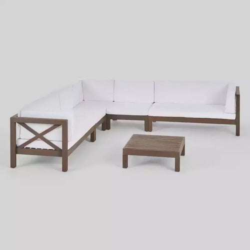 Brava Set Sezionale da Esterno 6 Pezzi in Legno di Acacia - Christopher Knight Home