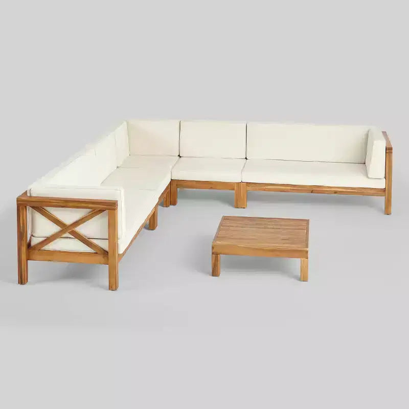 Brava Set Sezionale da Esterno 6 Pezzi in Legno di Acacia - Christopher Knight Home