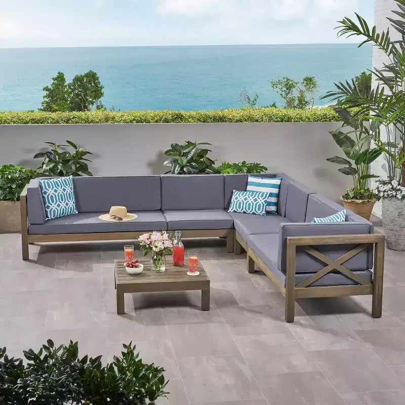 Brava Set Sezionale da Esterno 6 Pezzi in Legno di Acacia - Christopher Knight Home