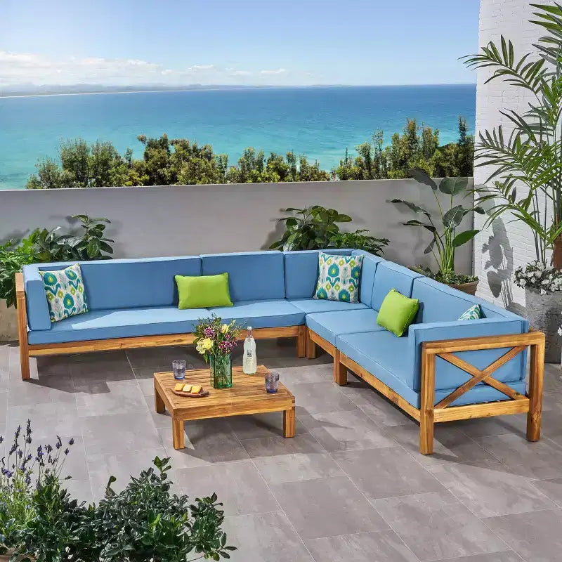 Brava Set Sezionale da Esterno 6 Pezzi in Legno di Acacia - Christopher Knight Home