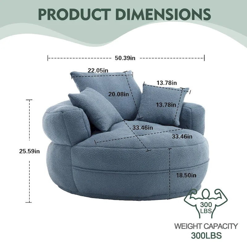 Poltrona rotonda Lazy Sofa - Bianco/Blu/Grigio/Giallo/Arancione/Rosa acceso/Blu navy/Verde, posto singolo e doppio