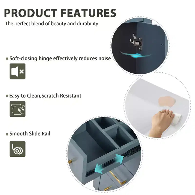 Mobile da bagno da 30" con lavabo singolo, armadietto e 3 cassetti – Nero / Blu / Verde / Indaco / Bianco