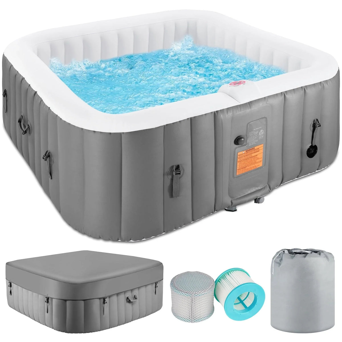 Spa gonfiabile da esterno per 4-6 persone con pannello di controllo e 130 getti, copertura isolante e protezione per il pavimento - 75?¡ÀW