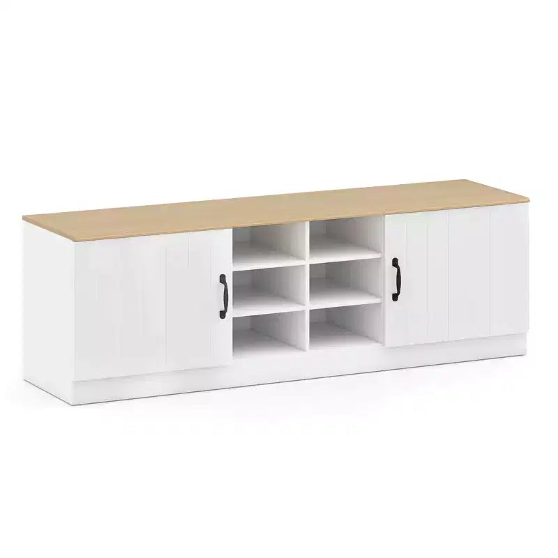 2-Door Shoe Bench wirh Adjustable Shelves Hidden Storage Space Natural + White/Whi5te