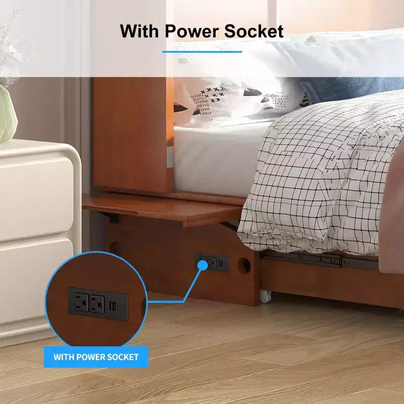 Letto a scomparsa queen Mjkone, letto a cubo con armadio contenitore, stazione di ricarica e spazio portaoggetti