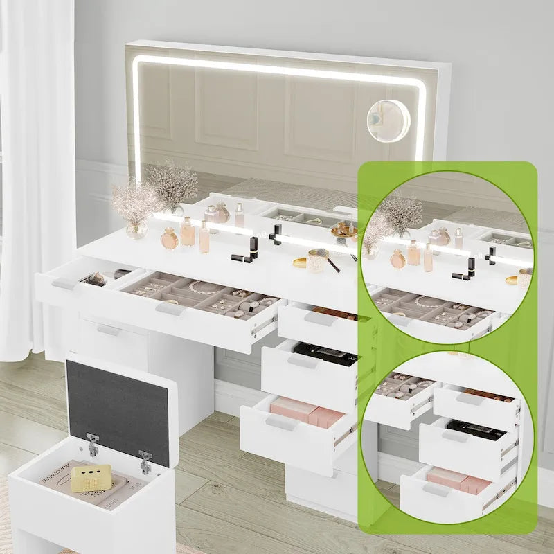 Moasis 46 Vanity With Built-in Socket With Illuminated Mirror and Hair Dryer Rack - 55.8  H X 46  W X 11.7  D