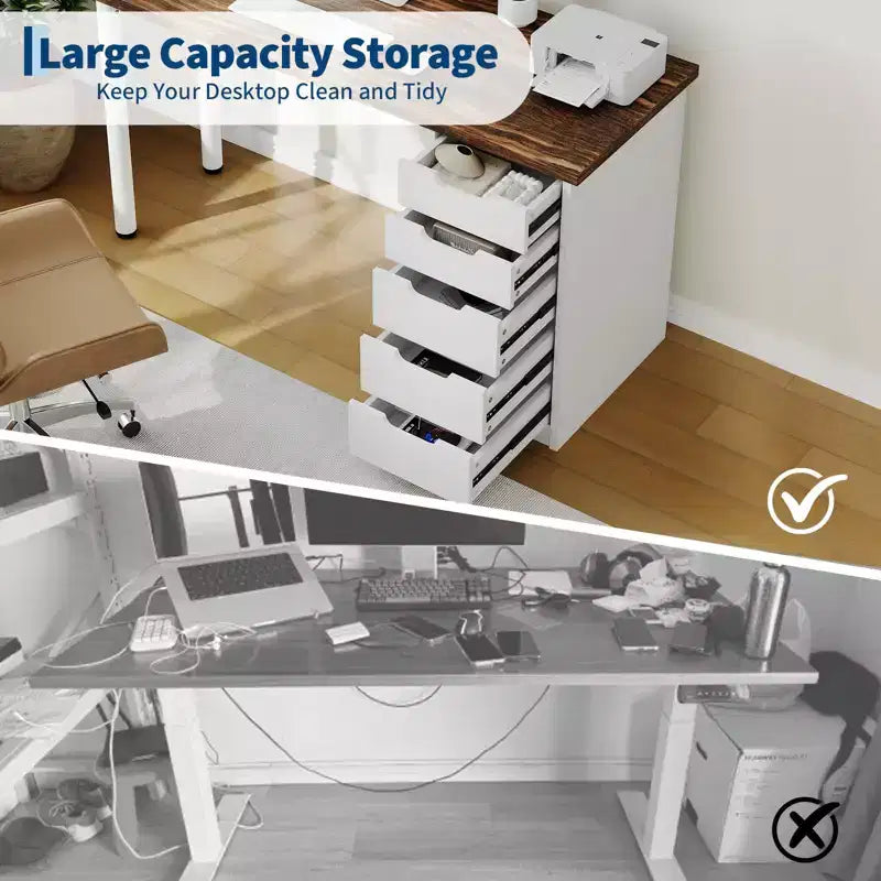 Desk tal-kompjuter ta’ 47 Pulzier b’5 kxaxen għall-ħażna, mejda moderna rustika riversibbli għall-istudju u l-kitba, workstation għall-uffiċċju tad-dar għal spazji żgħar