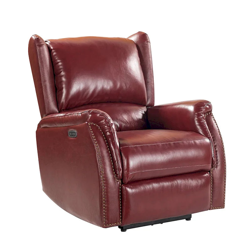 Poltrona relax elettrica in vera pelle con porta USB - Set di 2 con schienale a orecchioni e borchie