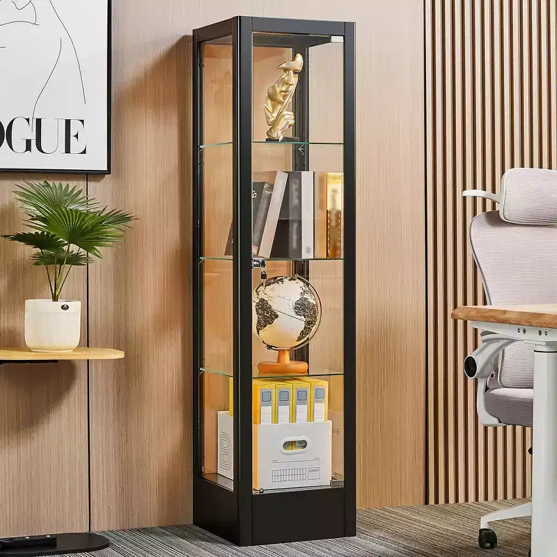 Bekrvio glazen vitrinekast met 4 etages en slot, vitrinekast 63 met deur van gehard glas en verstelbare planken