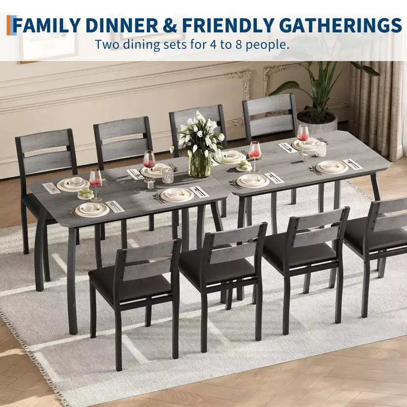 Set da cucina composto da tavolo e sedie con struttura in metallo, 5 pezzi, con design smussato