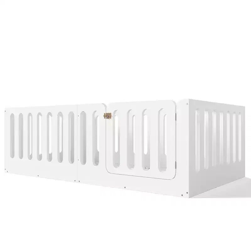 Letto Montessori a terra per bambini, singolo, bianco, con sponde e cancelletto – Legno massello, 1 posto