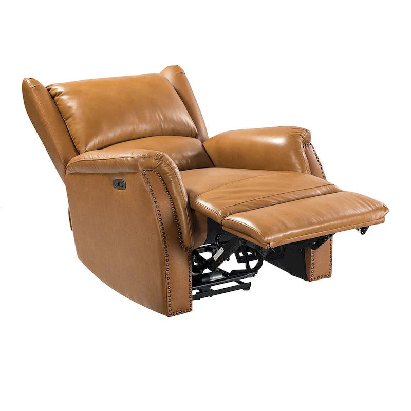Poltrona relax elettrica in vera pelle con porta USB - Set di 2 con schienale a orecchioni e borchie