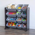 Organizzatore di giocattoli Espresso e grigio con contenitori, 4 ripiani, per bambini dai 3 anni in su
