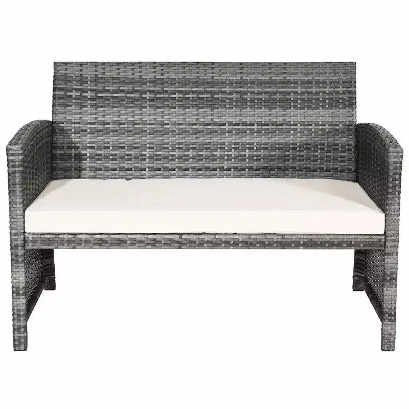 Costway Set Mobili da Giardino in Rattan 4 Pezzi con Tavolino con Piano in Vetro Divano Imbottito Bianco