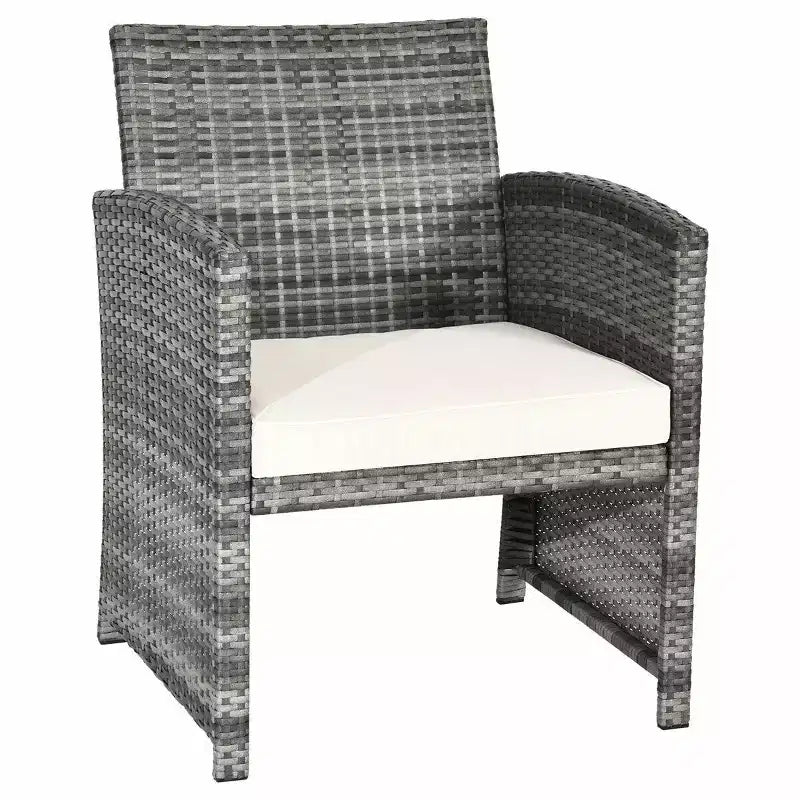 Costway Set Mobili da Giardino in Rattan 4 Pezzi con Tavolino con Piano in Vetro Divano Imbottito Bianco