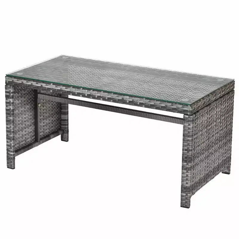 Costway Set Mobili da Giardino in Rattan 4 Pezzi con Tavolino con Piano in Vetro Divano Imbottito Bianco