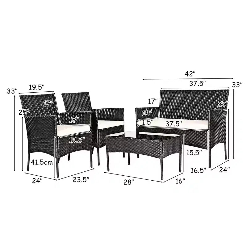 Set di mobili da giardino Costway 4 pezzi in vimini, set da conversazione per esterni