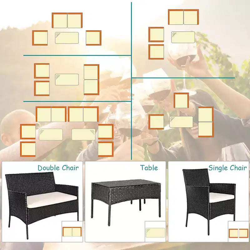 Set di mobili da giardino Costway 4 pezzi in vimini, set da conversazione per esterni