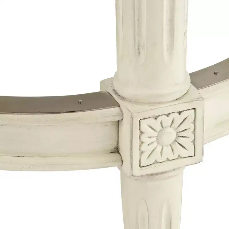 Sgabello da bar girevole imbottito rotondo grigio, 1 posto, struttura in legno bianco anticato