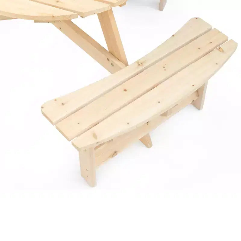 Tavolo da picnic rotondo in legno Gardenised per esterno con panca per patio, 6 posti con foro per ombrellone