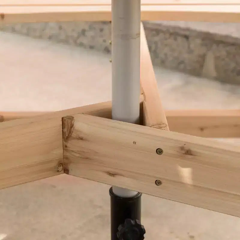 Tavolo da picnic rotondo in legno Gardenised per esterno con panca per patio, 6 posti con foro per ombrellone