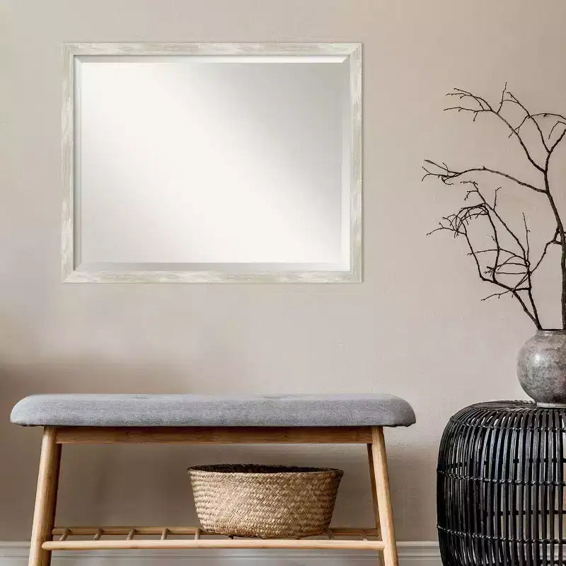 Specchio da parete stretto con cornice argento metallizzato, rettangolare, 1 persona