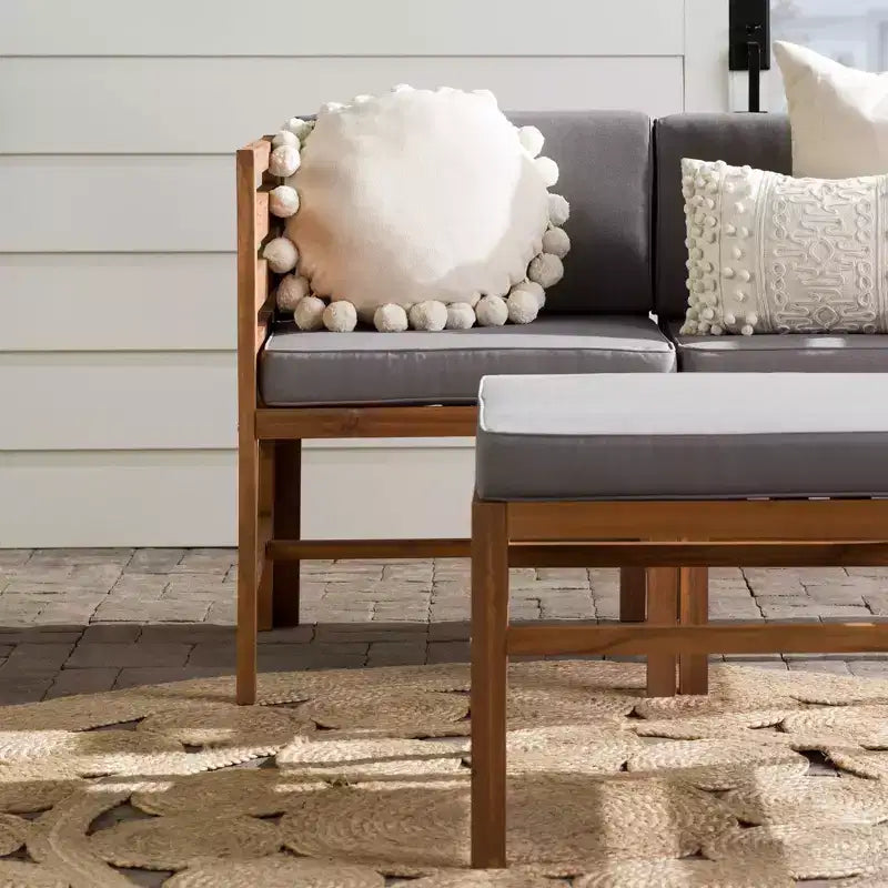 Set Divano e Poltrone da Esterno Modulari a 3 Pezzi in Legno di Acacia con Cuscini - Saracina Home