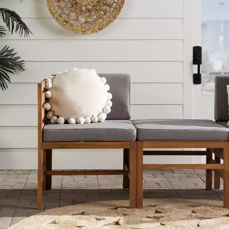 Set Divano e Poltrone da Esterno Modulari a 3 Pezzi in Legno di Acacia con Cuscini - Saracina Home