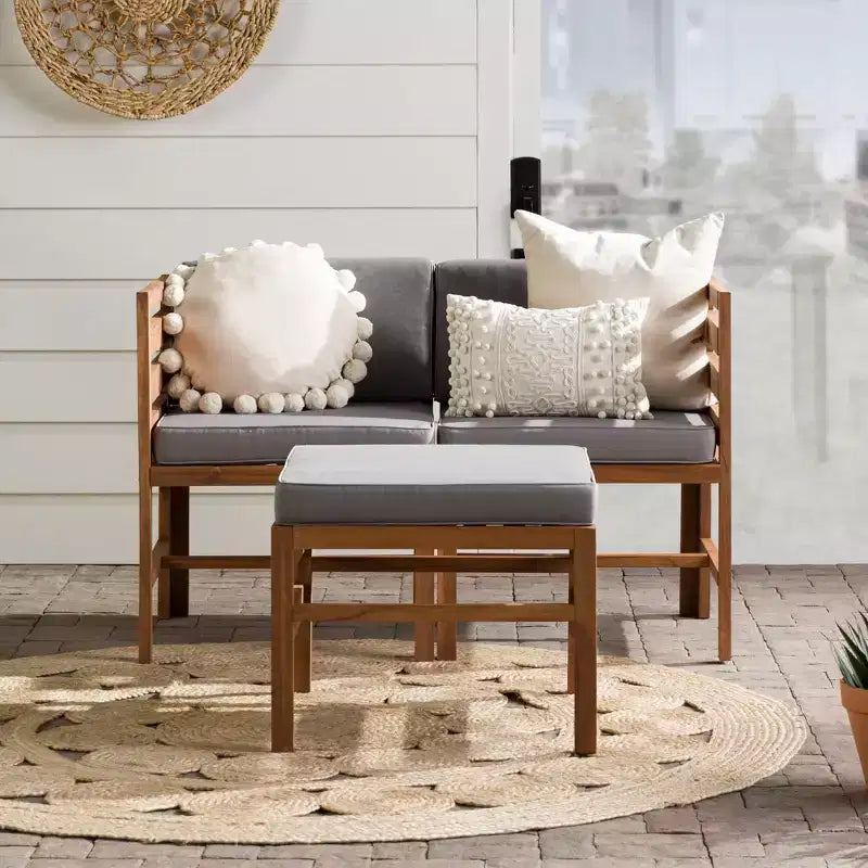 Set Divano e Poltrone da Esterno Modulari a 3 Pezzi in Legno di Acacia con Cuscini - Saracina Home
