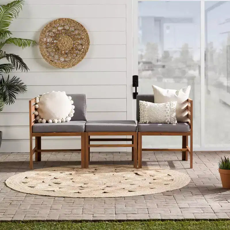 Set Divano e Poltrone da Esterno Modulari a 3 Pezzi in Legno di Acacia con Cuscini - Saracina Home