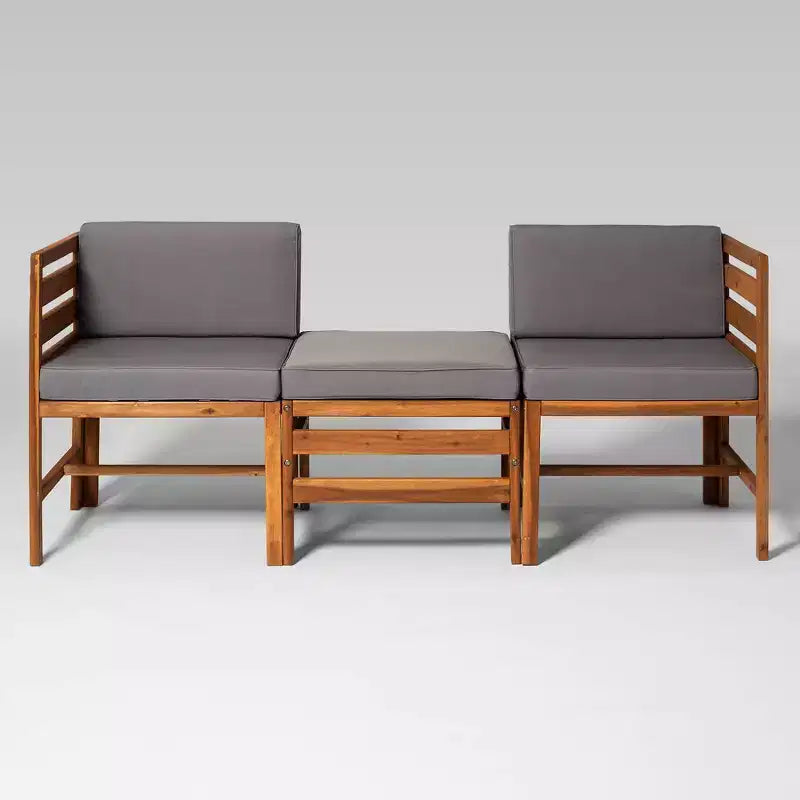 Set Divano e Poltrone da Esterno Modulari a 3 Pezzi in Legno di Acacia con Cuscini - Saracina Home